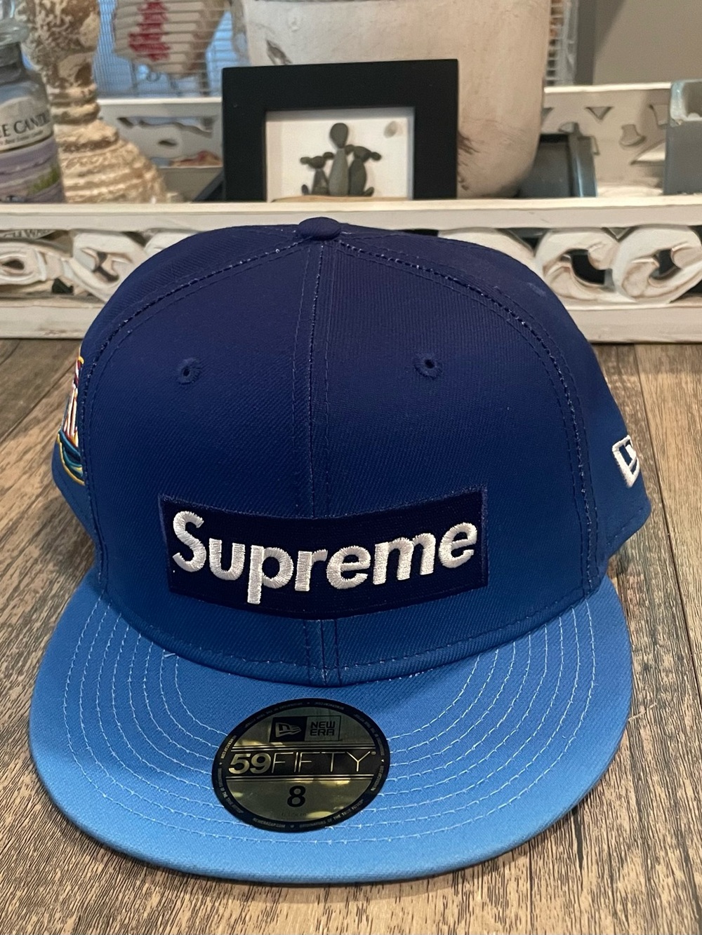NWT Supreme Two-Tone Blue Box Logo Fitted Cap